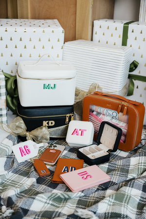 Clear Leather Toiletry Case with Gold Foil Monogram