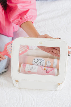 Clear Leather Toiletry Case with Gold Foil Monogram