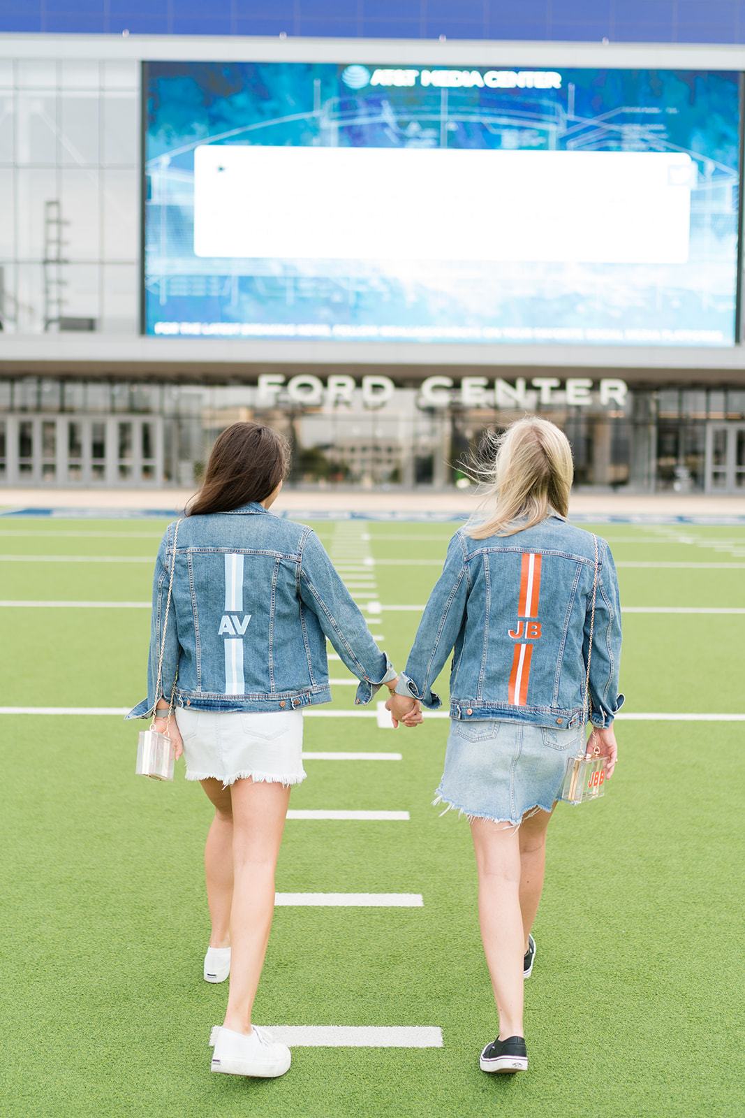 Monogrammed Striped Denim Jacket Sprinkled With Pink