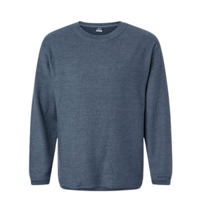 Textured navy corded sweatshirt made from a soft cotton-polyester blend, offering an oversized fit and casual elegance.