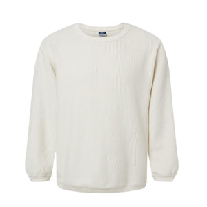 Classic cream corded sweatshirt with a cozy ribbed texture, perfect for layering or wearing on its own.