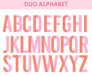 A graphic that shows how all the letters of the alphabet will look on a product.