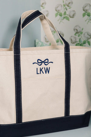 Embroidered Bow Monogram Canvas Tote