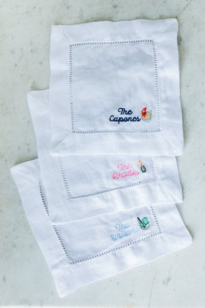 Embroidered Custom Last Name Cocktail Napkins (Set of 4)