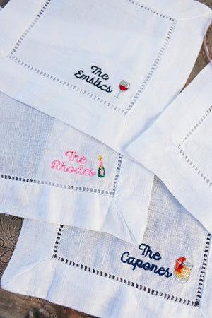 Embroidered Custom Last Name Cocktail Napkins (Set of 4)