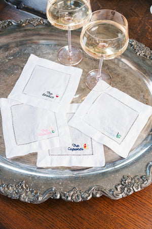 Embroidered Custom Last Name Cocktail Napkins (Set of 4)