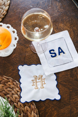 Embroidered Monogram Cocktail Napkins (Set of 4)