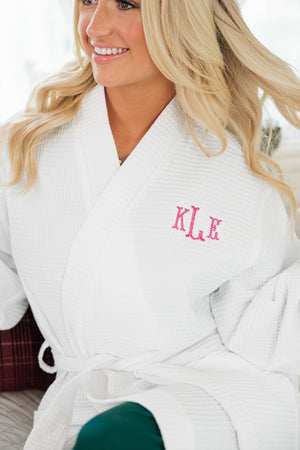 Embroidered Monogram Waffle Knit Robe