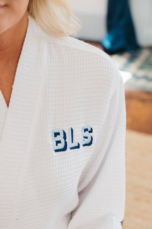 Embroidered Monogram Waffle Knit Robe