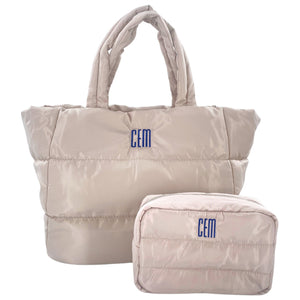 Embroidered Puffer Tote & Puffer Pouch Bundle