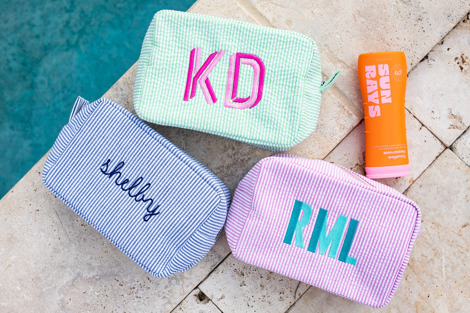 Embroidered Seersucker Pouch