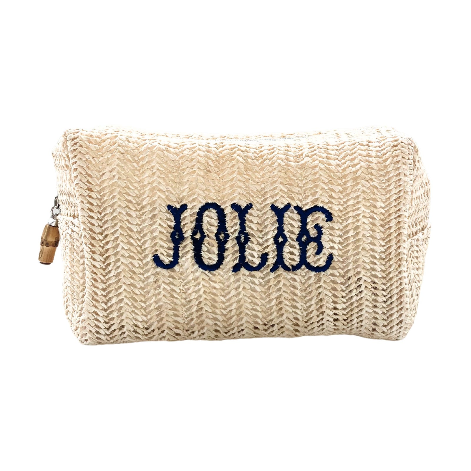 Personalised/Monogrammed Straw Clutch Bag, Leather Trim, cheapest Zip Fastening - 'Barcelona'