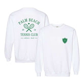 A white sweatshirt is customized with a green Last Swing Before The Ring design