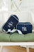 A navy Personalized Canvas Travel Dopp Kit from Sprinkled with Pink, featuring a monogrammed "NDW" in elegant embroidery. Designed for both style and functionality, this durable canvas toiletry bag is accented with white piping and a sturdy zipper closure, making it the perfect addition to a custom travel essentials set. Ideal for gifting or personal use, this monogrammed dopp kit is great for organizing grooming products, cosmetics, and travel necessities in a stylish and practical way.
