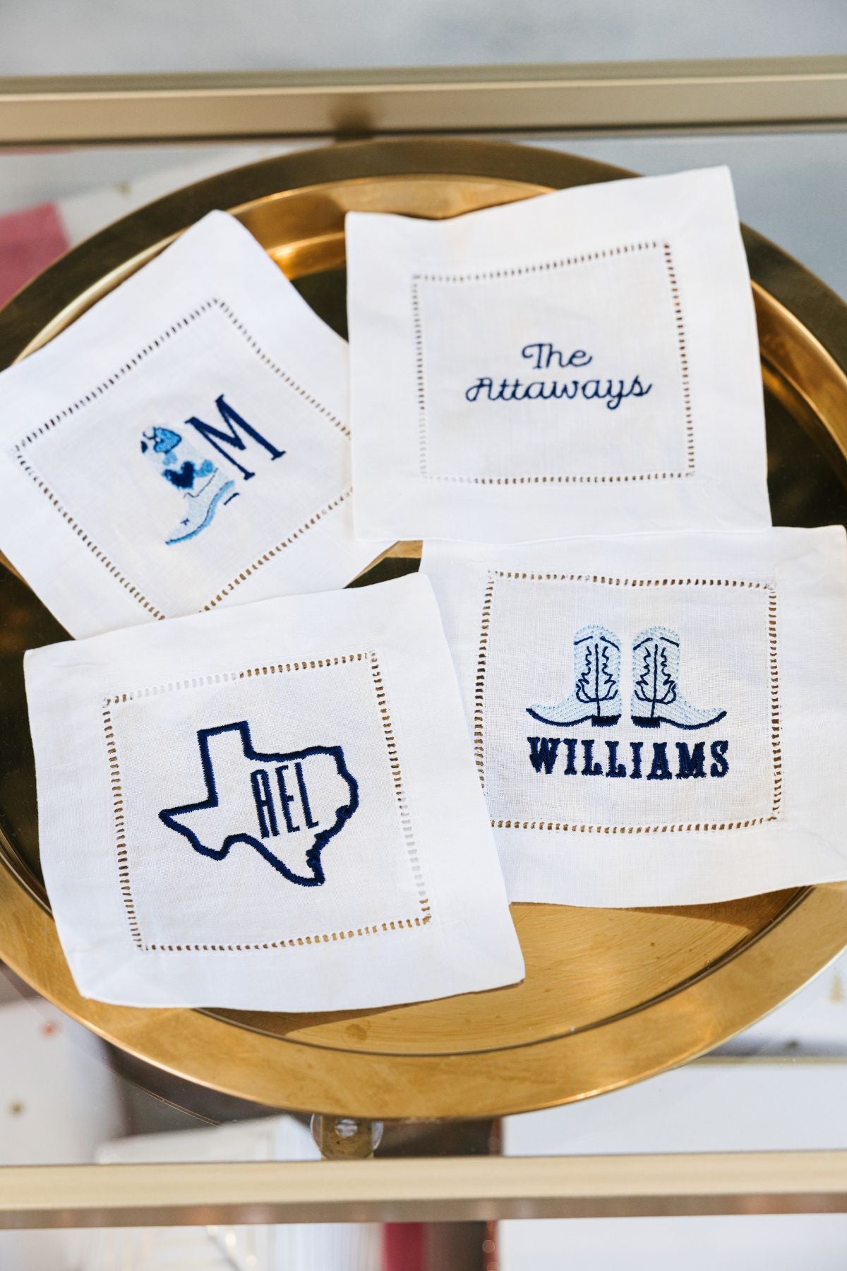 Custom Name Cowboy Boots Cocktail Napkins Set of 4 Personalized Western Napkins Sprinkled With Pink