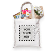 A white cotton tote with an area on the front for customization