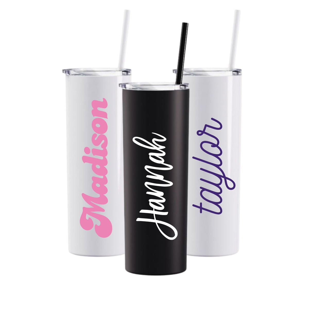 20 oz Personalized Stainless Steel Skinny Tumbler With Lid and Straw