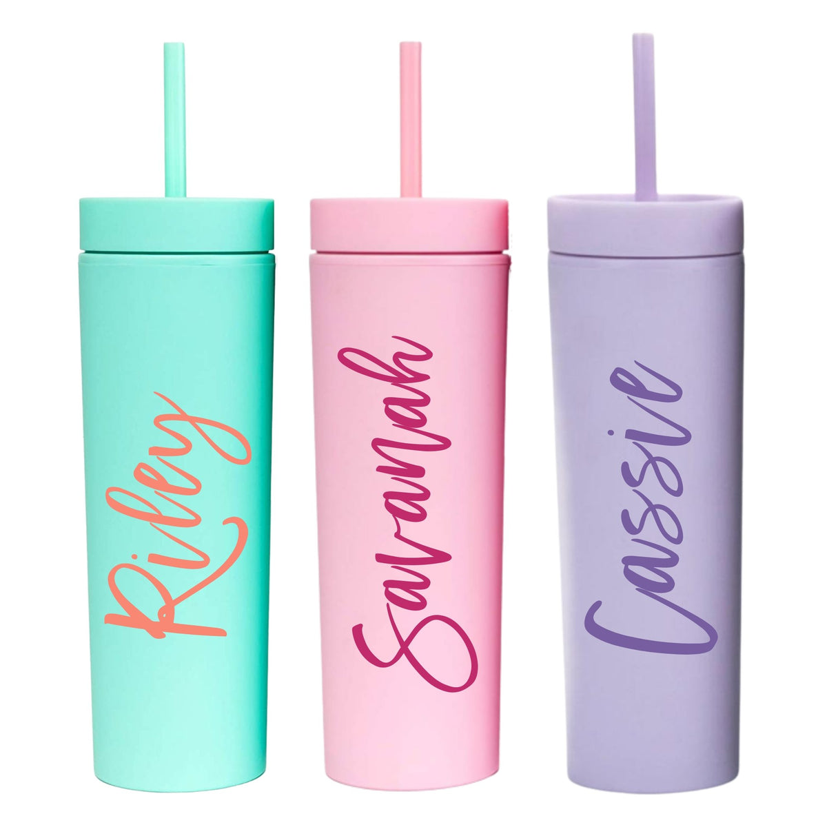 Personalized Skinny Tumbler with Lid and Straw, 16 oz Matte Black