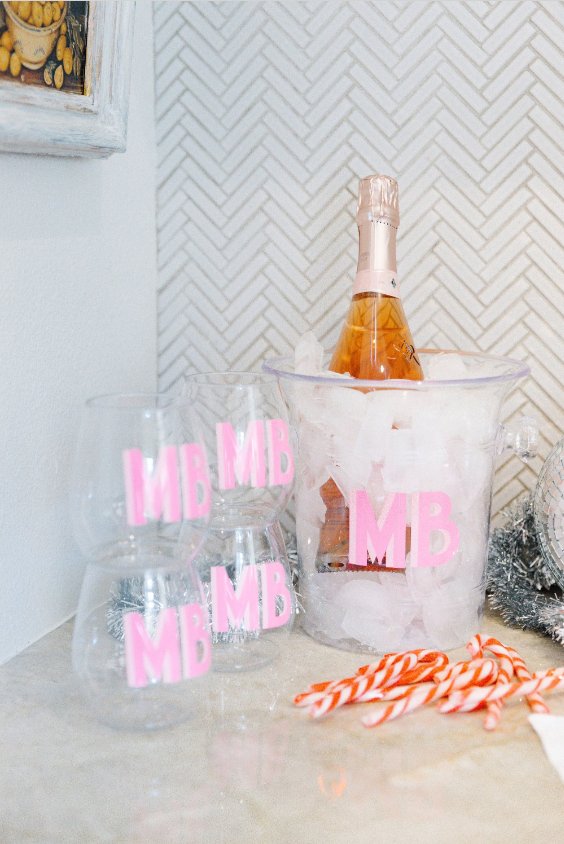 Custom Shadow Monogram Ice Bucket - Sprinkled With Pink