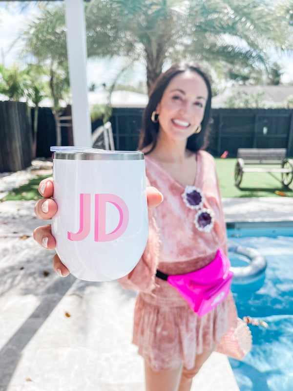 Monogrammed Wine Tumblers - Sprinkled With Pink