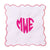 A pink scalloped cocktail napkin is customized with a pink heart monogram