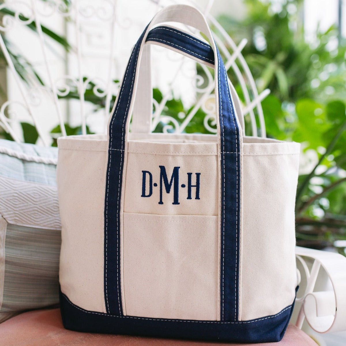 Custom Embroidered Name Boat Tote Large Canvas Bag Personalized