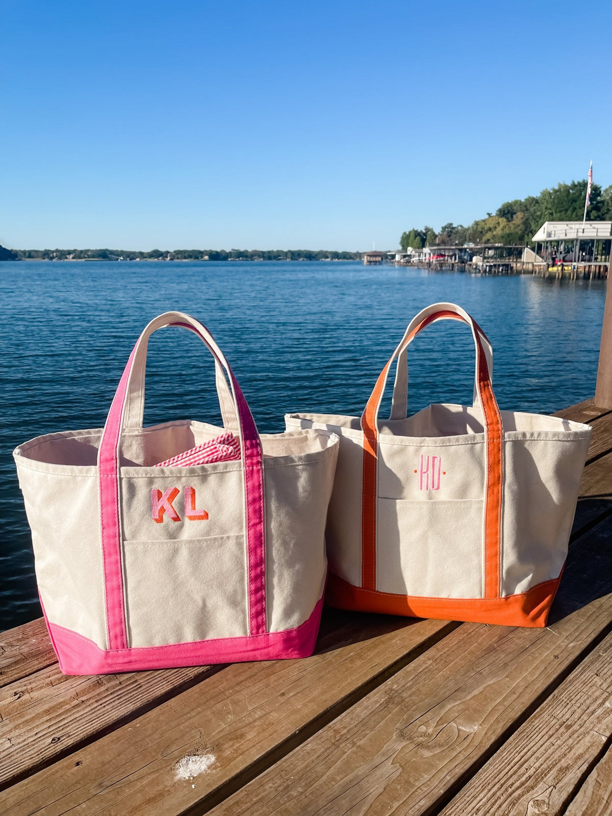Embroidered Pink Canvas Tote Bag With Rope Handles