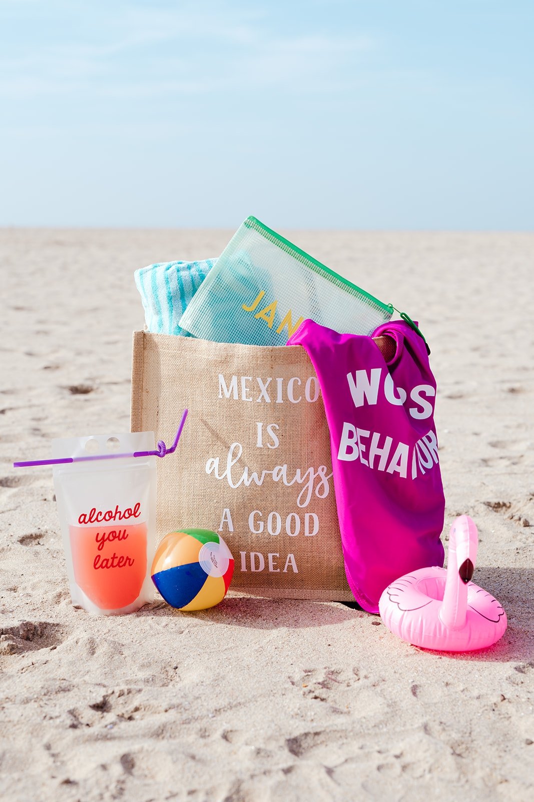 Turquoise ocean sandy beach photo custom monogram tote bag