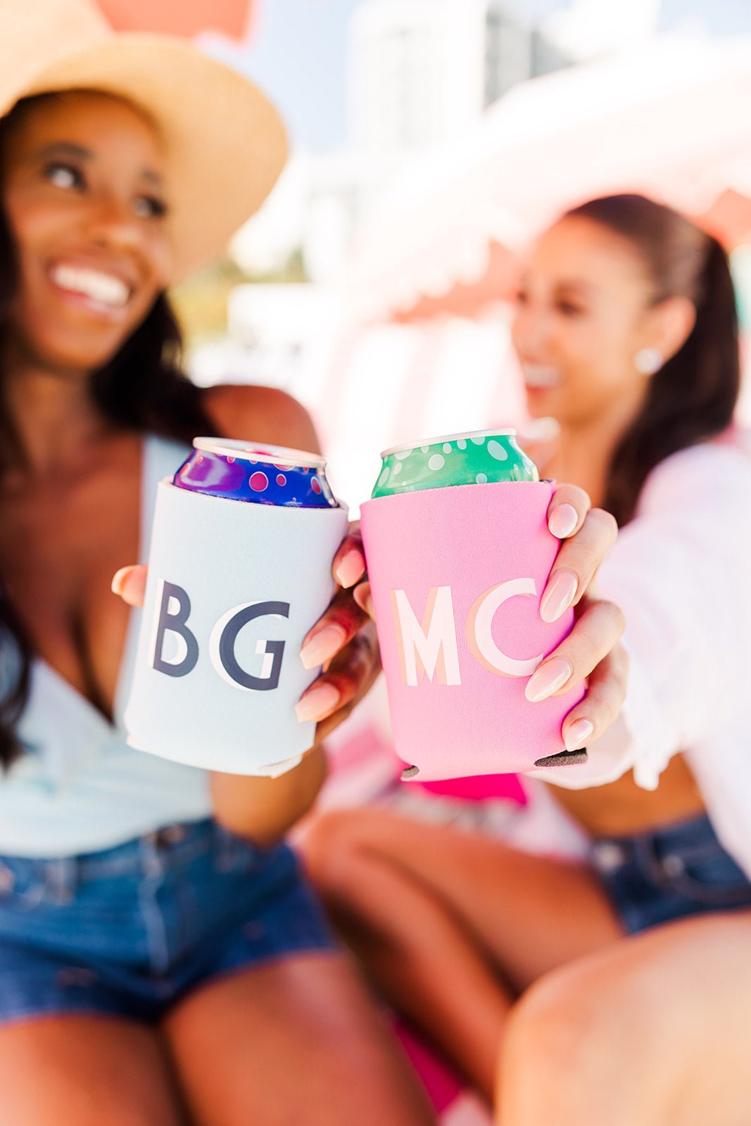 Shadow Monogram Can Cooler - Sprinkled With Pink #bachelorette #custom #gifts