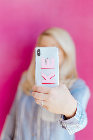 Red and pink monogram phone case