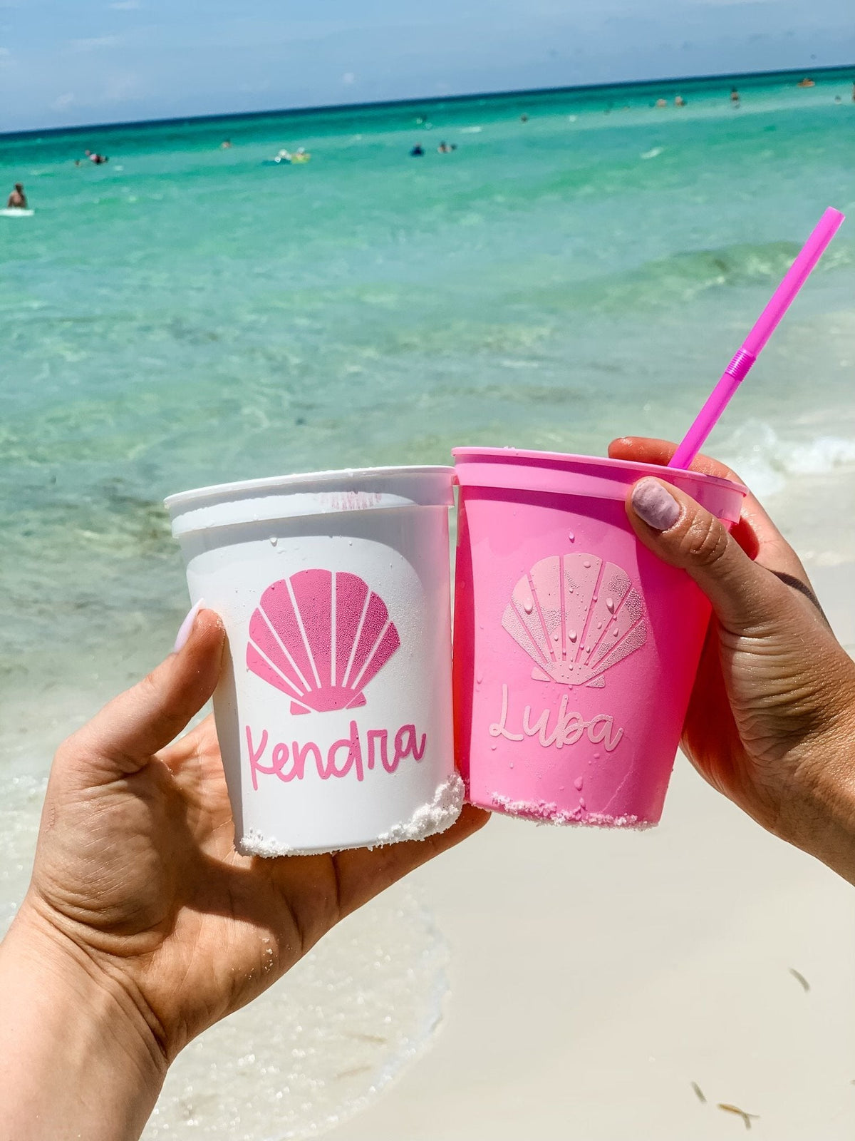 Beaches Booze & Besties Party Stadium Tumblers with Lids + Straws