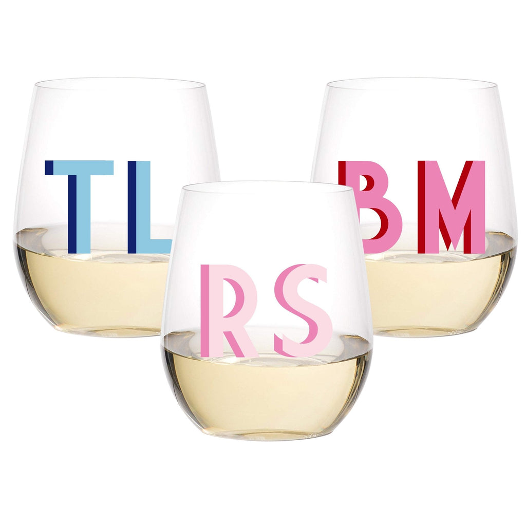 Icon Picker Wine Stemless Tumbler - Set Of 4 (Glass)(Initial/Monogram Prime  Design) by Carved Solutions