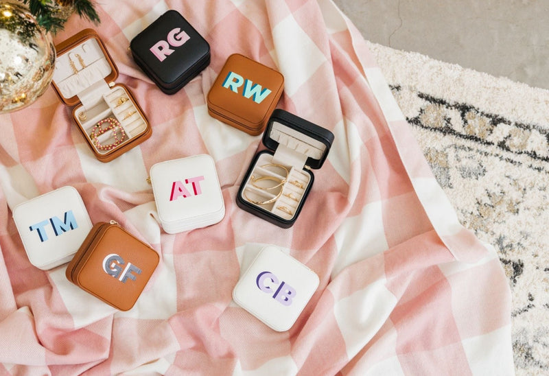 Shadow Monogram Travel Jewelry Case Personalized Jewelry Organizer Sprinkled With Pink