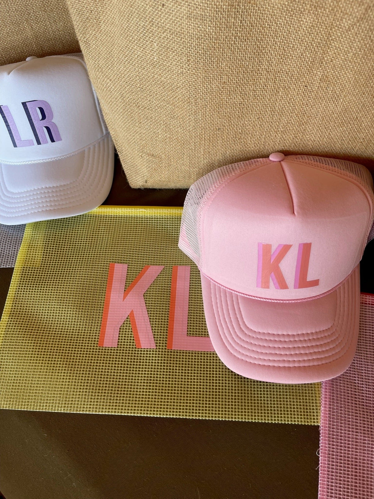 With Hat Sprinkled Pink Trucker Monogrammed -
