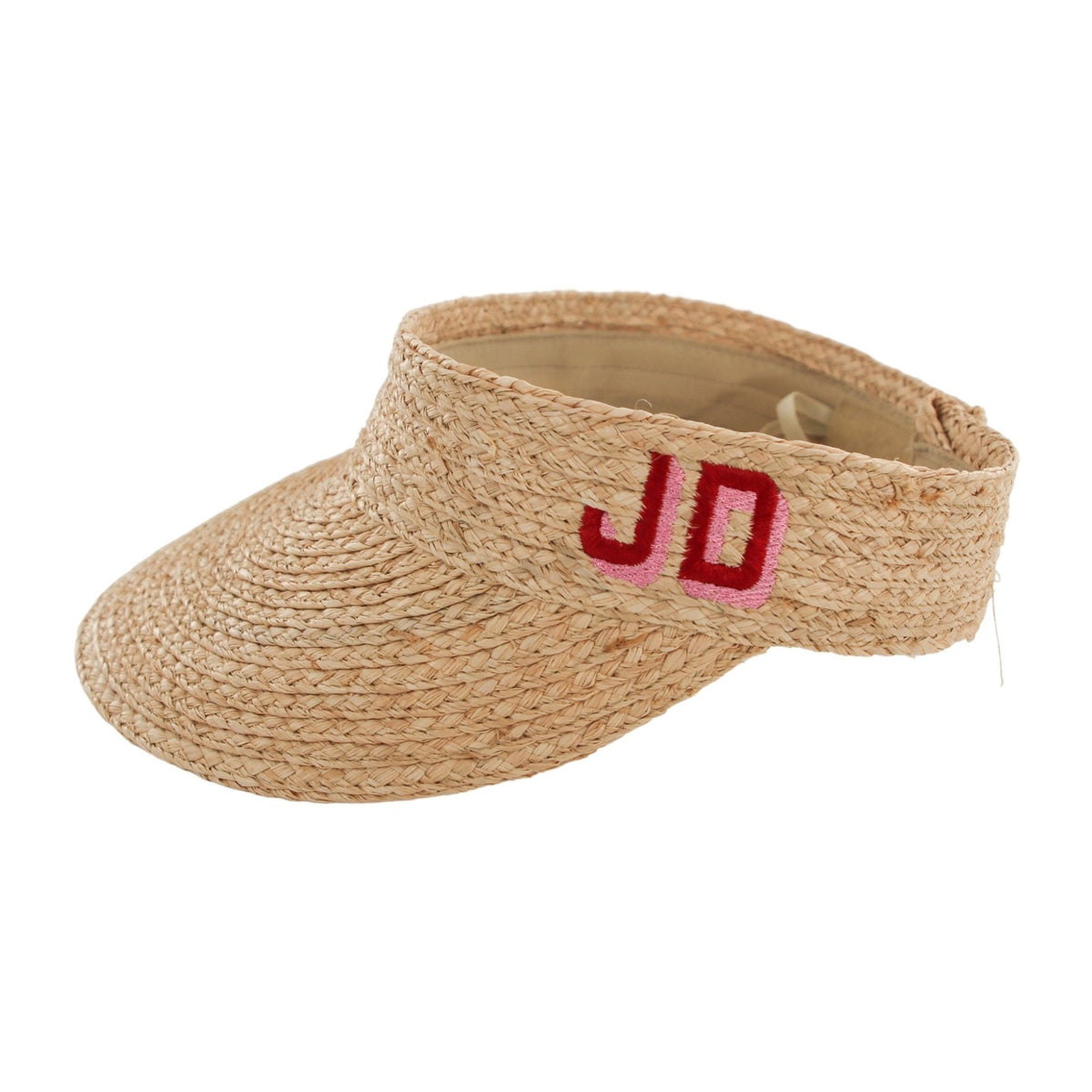 Embroidered Straw Visor - Sprinkled With Pink