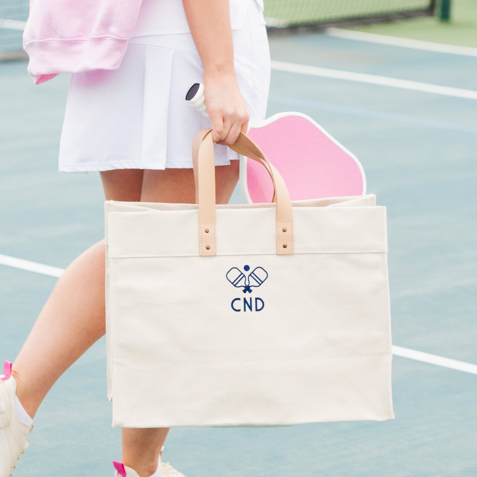 Embroidered Canvas Tote with Monogram Motif